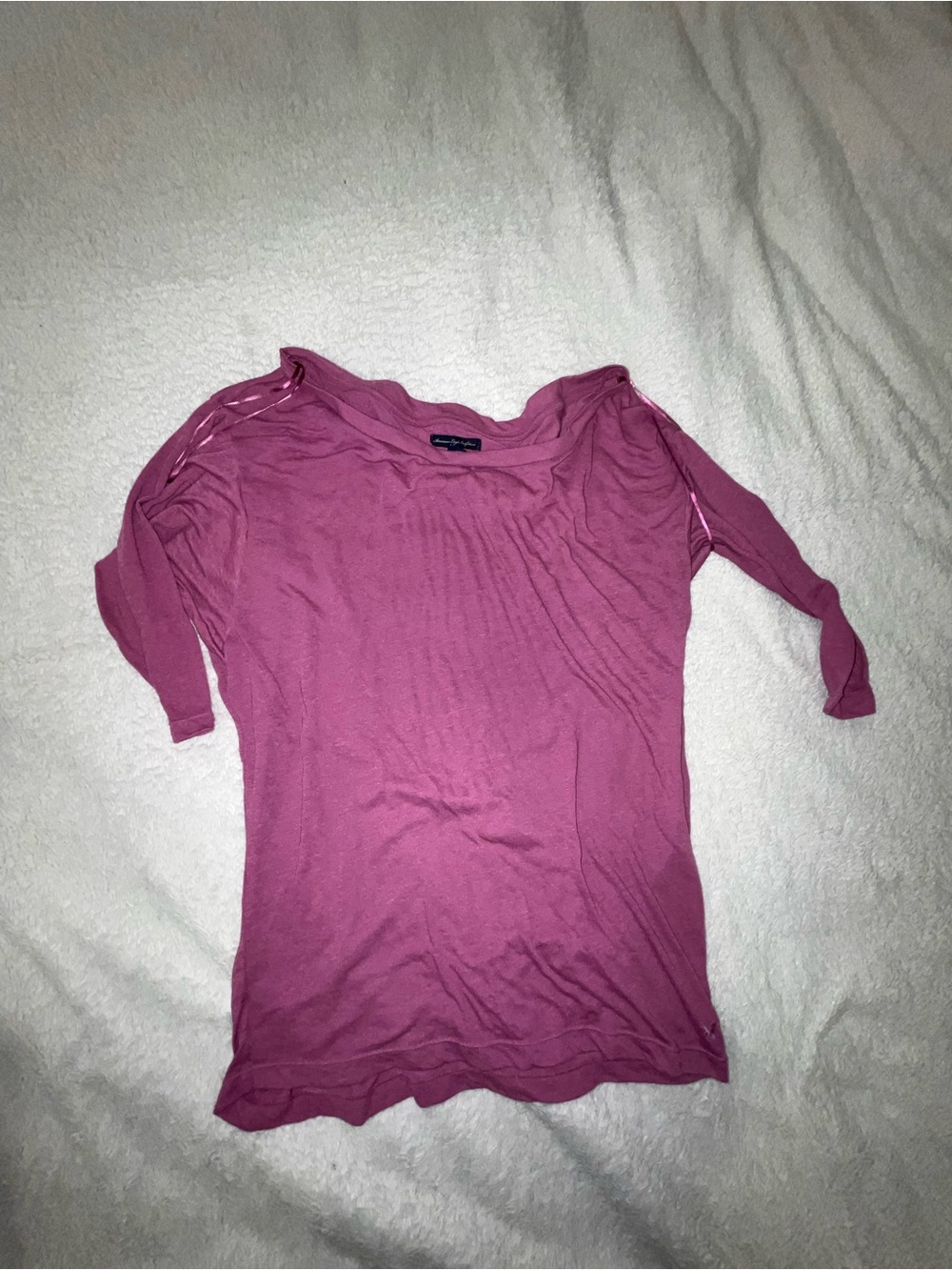 American Eagle Outfitters Women's Magenta Scoop Neck Quarter Sleeve Top